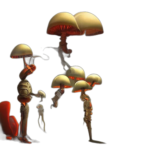umbrella, robot, staff, hat, concept art, 3d render, fantasy art, pixel art transparent PNG cut-out