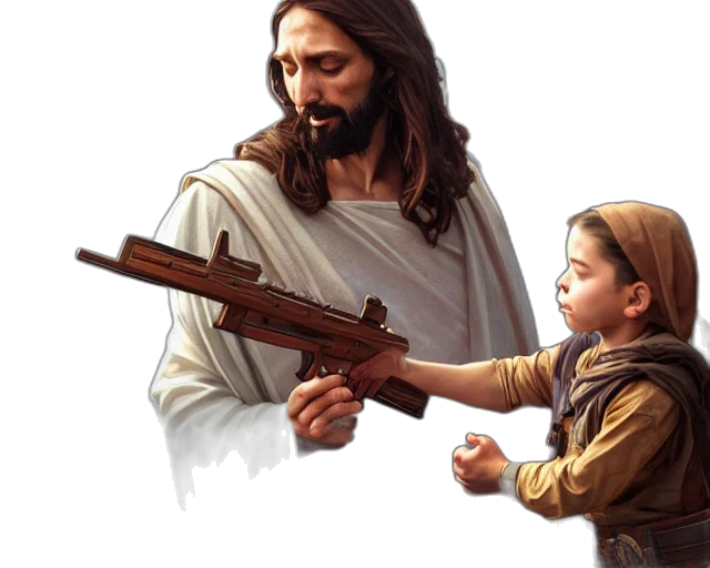 weapon, sword, photorealistic, photography, jesus, christ, pointing, small transparent PNG cut-out