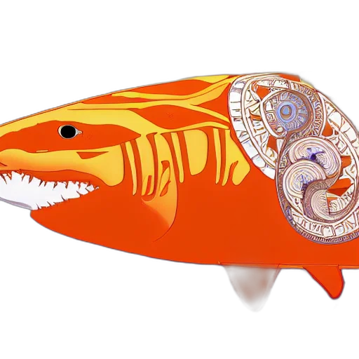 3d render, great, white, shark, side, view, silver, orange transparent PNG cut-out