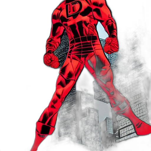 comic book art, concept art, cartoon, 3d render, red, daredevil, painted, joe transparent PNG cut-out