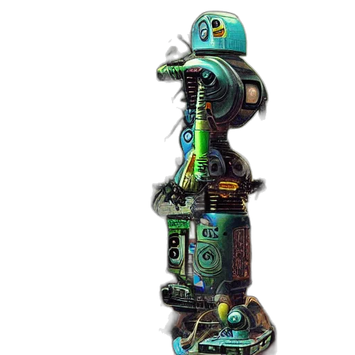 robot, weapon, staff, sword, concept art, fantasy art, cyberpunk, 3d render transparent PNG cut-out