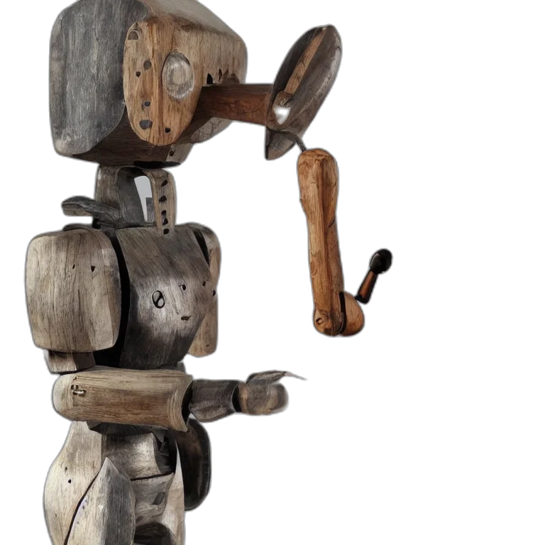 robot, staff, furniture, concept art, 3d render, realistic, wooden, sculpture transparent PNG cut-out