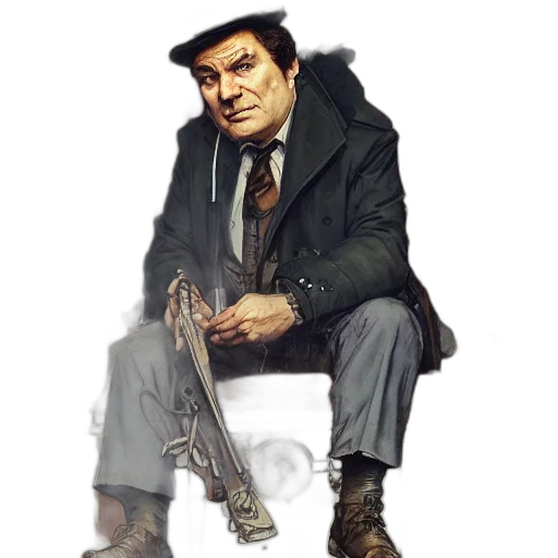 staff, jacket, hat, weapon transparent PNG cut-out