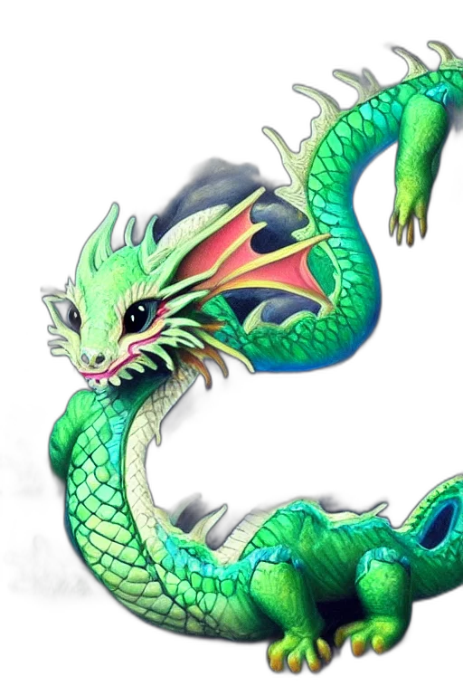 dragon, staff, creature, fantasy art, concept art, photorealistic, 3d render, green transparent PNG cut-out