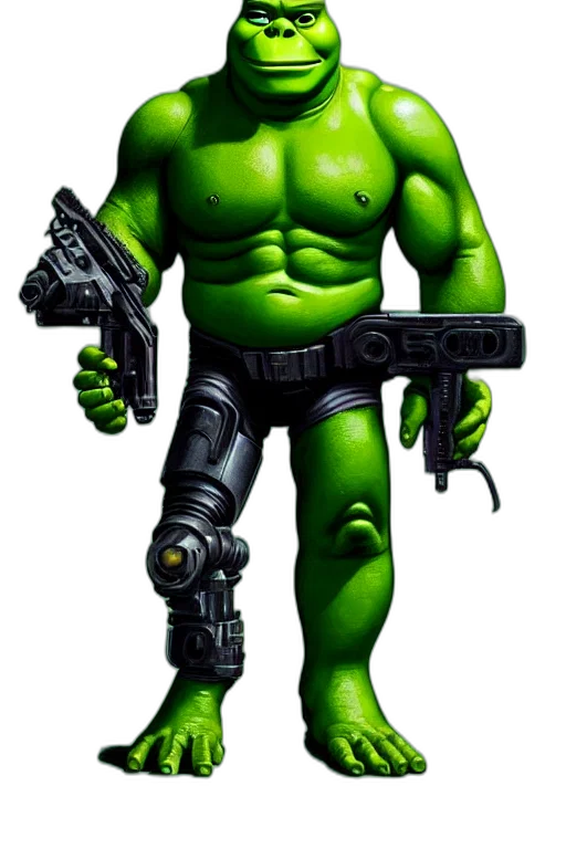 weapon, staff, comic book art, concept art, 3d render, green, terminator, shrek transparent PNG cut-out