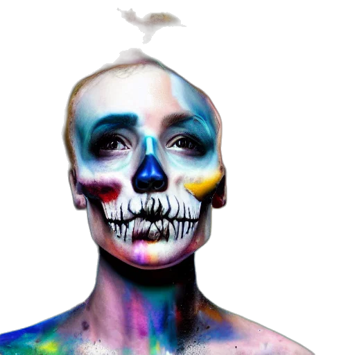 mask, face, concept art, photorealistic, watercolor, colorful, neon, blue transparent PNG cut-out