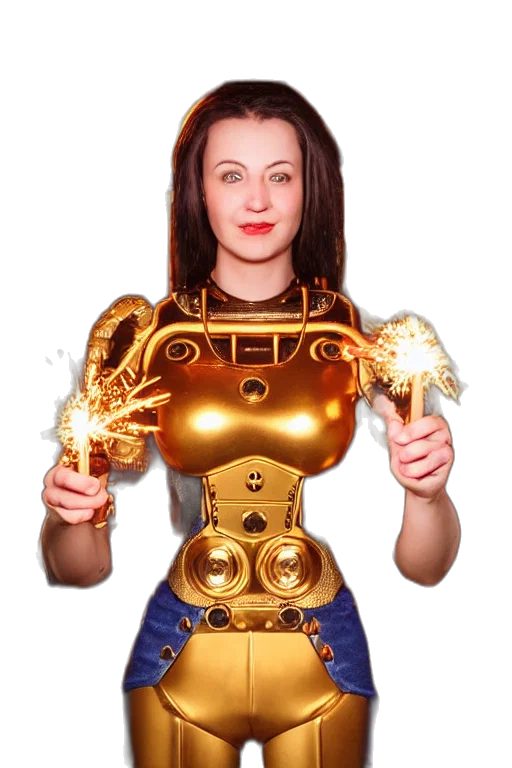 robot, jewelry, crown, staff, 3d render, concept art, fantasy art, photorealistic transparent PNG cut-out