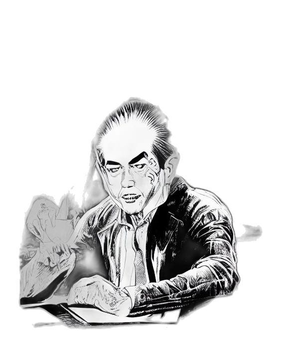 face, mask, jacket, staff, comic book art, cartoon, pencil sketch, concept art transparent PNG cut-out