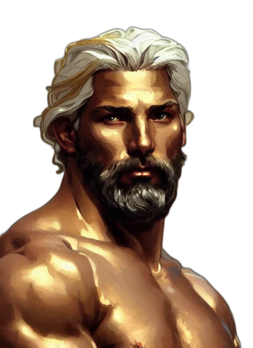 face, sword, fantasy art, comic book art, concept art, photorealistic, golden, earth tones transparent PNG cut-out
