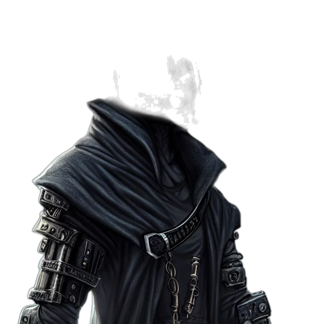 jacket, mask, staff, sword, concept art, fantasy art, 3d render, cyberpunk transparent PNG cut-out