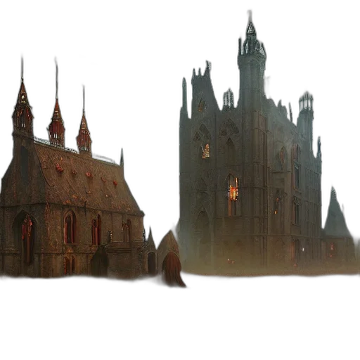 building, crown, concept art, fantasy art, 3d render, photorealistic, fog, city street transparent PNG cut-out