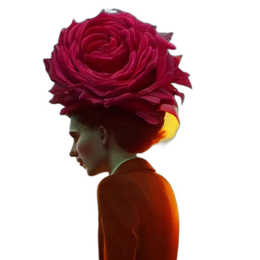 crown, hat, flower, face, photorealistic, concept art, 3d render, red transparent PNG cut-out