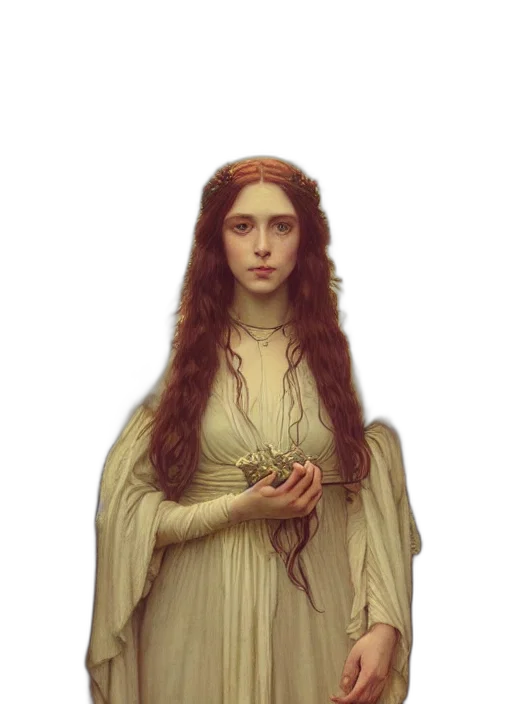 dress, crown, jewelry, staff transparent PNG cut-out