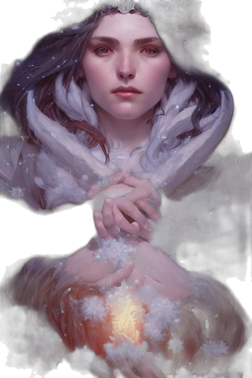 dress, face, crown, fantasy art, oil painting, photorealistic, concept art, snow transparent PNG cut-out
