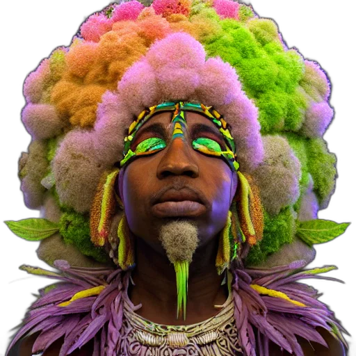 hat, staff, face, crown, photorealistic, neon, colorful, african transparent PNG cut-out