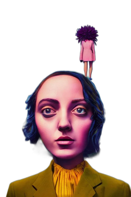 umbrella, face, crown, hat, concept art, 3d render, vaporwave, photorealistic transparent PNG cut-out