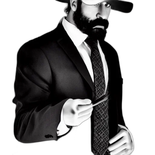 hat, staff, cartoon, photorealistic, concept art, comic book art, bearded, rugged transparent PNG cut-out