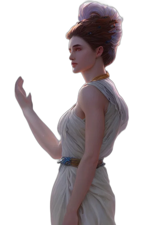 dress, staff, jewelry, crown, concept art, fantasy art, photorealistic, 3d render transparent PNG cut-out
