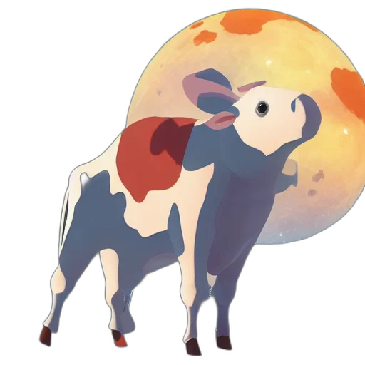 animal, dress, concept art, pixel art, cartoon, anime, cow, moon transparent PNG cut-out