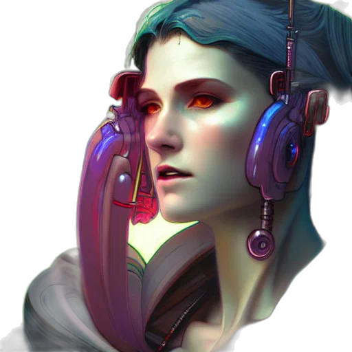 face, staff, jewelry, robot, cyberpunk, concept art, fantasy art, photorealistic transparent PNG cut-out