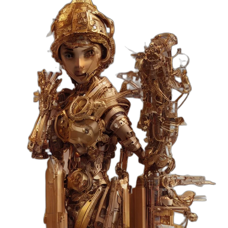 staff, jewelry, robot, crown, concept art, fantasy art, 3d render, golden transparent PNG cut-out