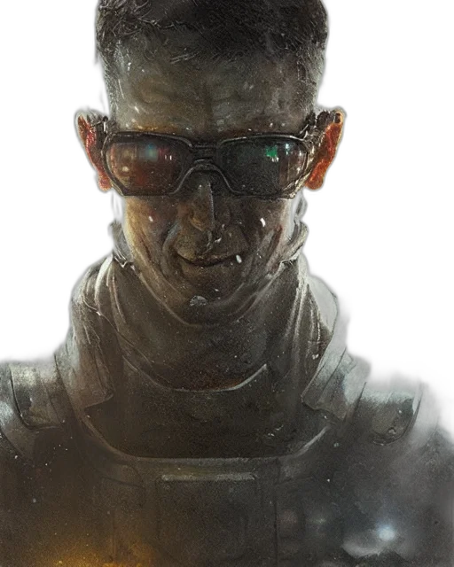 face, mask, robot, staff, concept art, cyberpunk, comic book art, 3d render transparent PNG cut-out