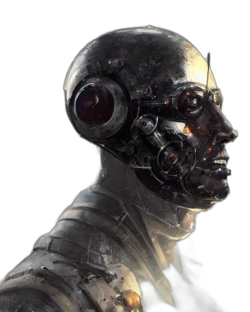 robot, mask, face, cyberpunk, concept art, 3d render, photorealistic, small transparent PNG cut-out