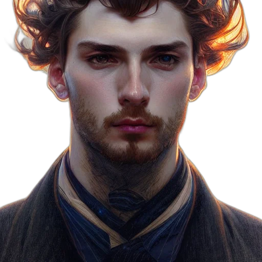 face, hair, crown, jacket, photorealistic, fantasy art, oil painting, concept art transparent PNG cut-out