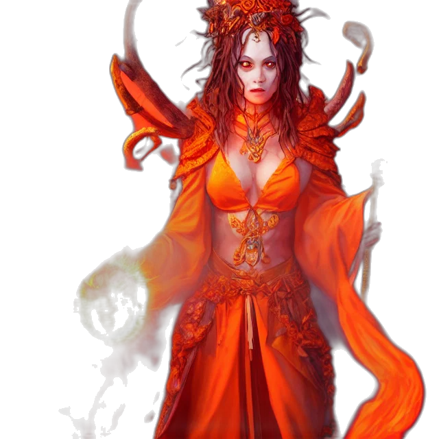 dress, staff, fantasy art, concept art, pixel art, comic book art, fire, red transparent PNG cut-out