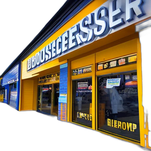 3d render, blockbuster, store, front, wide, lens, shot transparent PNG cut-out
