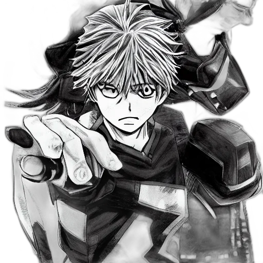 weapon, sword, mask, anime, comic book art, fantasy art, cartoon, monochrome transparent PNG cut-out
