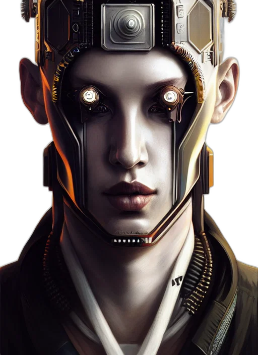 robot, mask, face, jewelry, cyberpunk, fantasy art, concept art, photorealistic transparent PNG cut-out