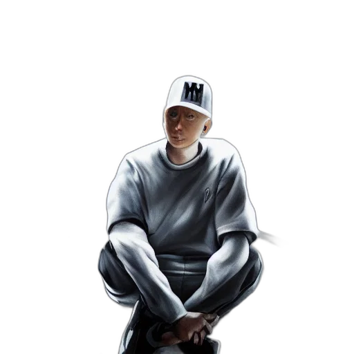 jacket, hat, photorealistic, concept art, pixel art, comic book art, monochrome, eminem transparent PNG cut-out