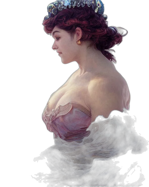 dress, crown, face, creature, concept art, photorealistic, fantasy art, oil painting transparent PNG cut-out