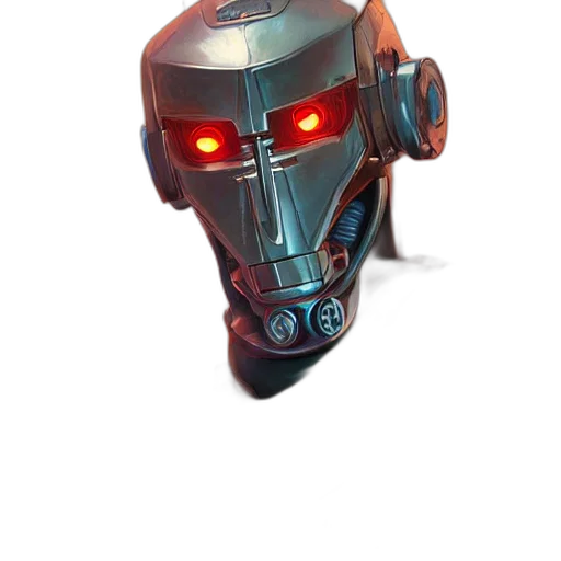 robot, mask, face, weapon, concept art, comic book art, 3d render, cyberpunk transparent PNG cut-out