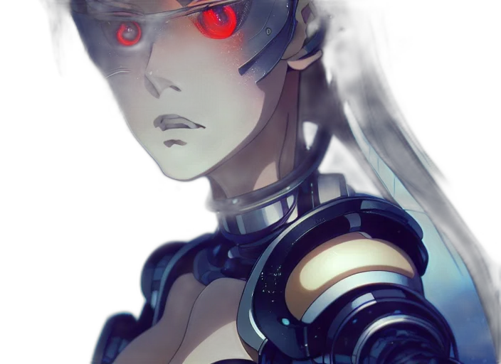 robot, face, weapon, mask, cyberpunk, concept art, anime, fantasy art transparent PNG cut-out