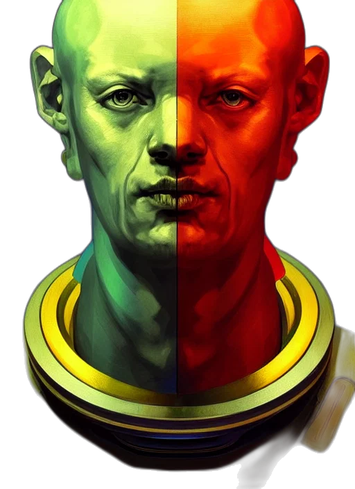 face, mask, robot, comic book art, concept art, fantasy art, 3d render, outer space transparent PNG cut-out