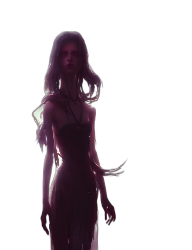dress, creature, concept art, 3d render, fantasy art, cyberpunk, dark, gentle transparent PNG cut-out