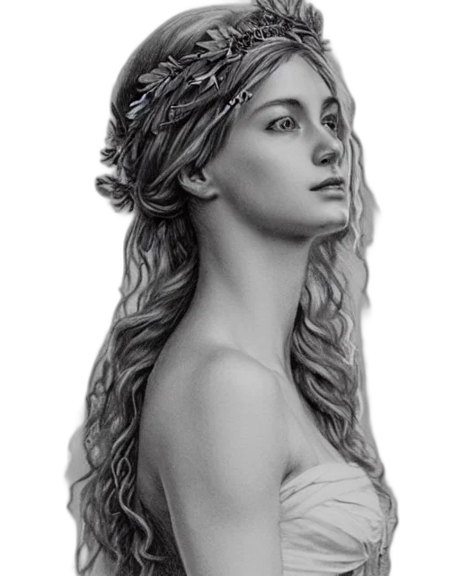 crown, jewelry, hair, dress, photorealistic, fantasy art, pencil sketch, concept art transparent PNG cut-out