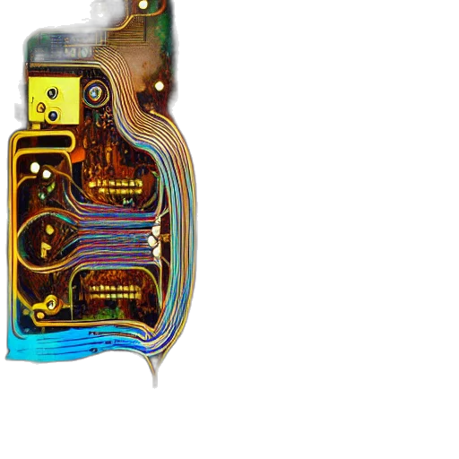 robot, weapon, staff, jewelry, 3d render, concept art, cyberpunk, circuitboards transparent PNG cut-out