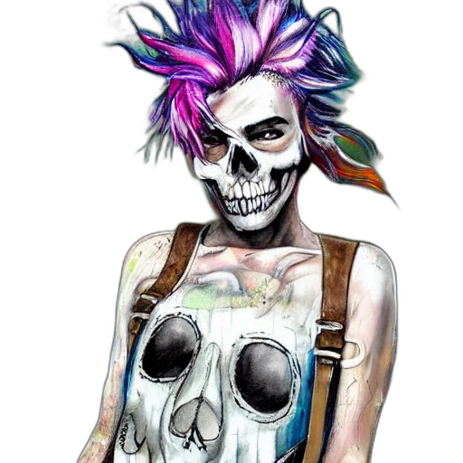mask, jacket, creature, face, watercolor, concept art, cyberpunk, cartoon transparent PNG cut-out