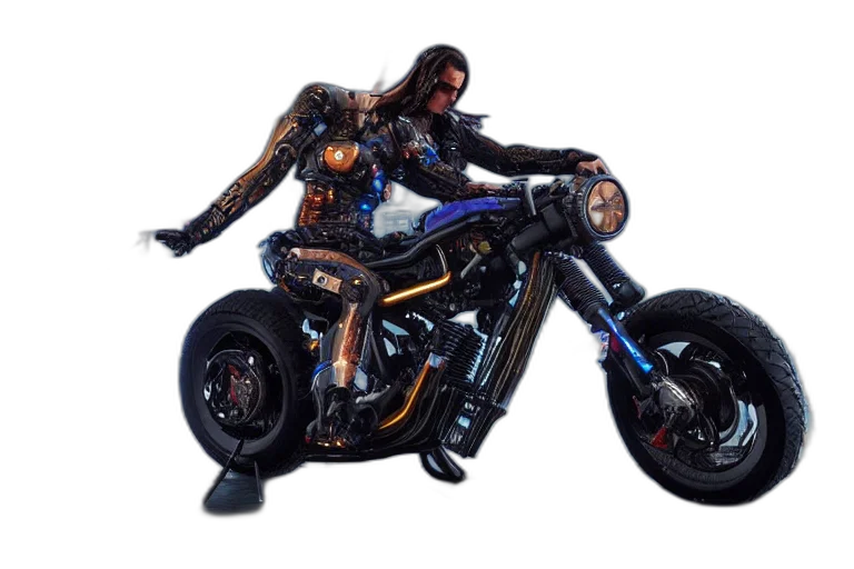 concept art, 3d render, cyberpunk, comic book art, motorcycle, concept, designed, art transparent PNG cut-out