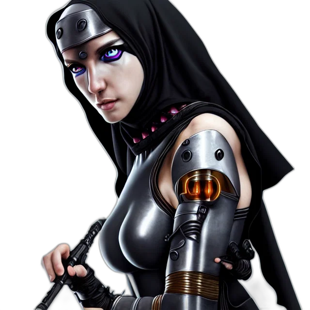 robot, weapon, mask, staff, concept art, cyberpunk, fantasy art, comic book art transparent PNG cut-out