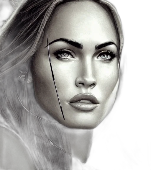 face, photorealistic, pencil sketch, comic book art, fantasy art, portrait, beautiful, megan transparent PNG cut-out