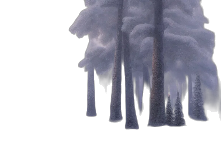 tree, concept art, watercolor, fantasy art, photorealistic, fog, snow, forest transparent PNG cut-out