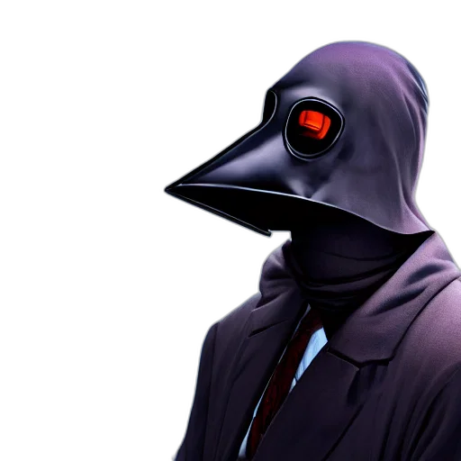 mask, staff, jacket, face, concept art, 3d render, cyberpunk, pixel art transparent PNG cut-out