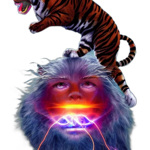 animal, creature, concept art, fantasy art, vaporwave, photorealistic, neon lights, fire transparent PNG cut-out