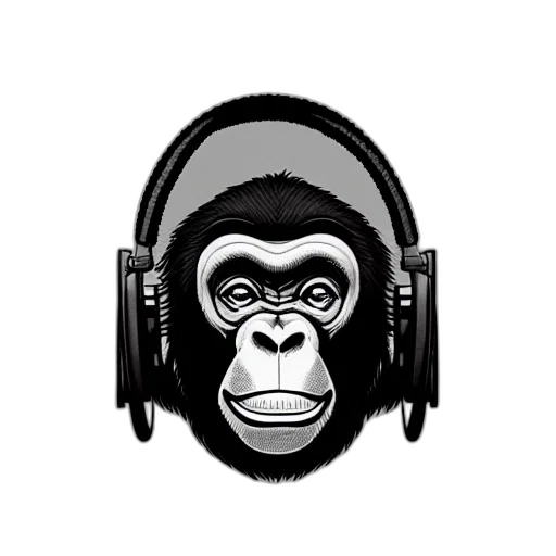 cartoon, concept art, photorealistic, stoned, ape, headphones, knitted, cap transparent PNG cut-out