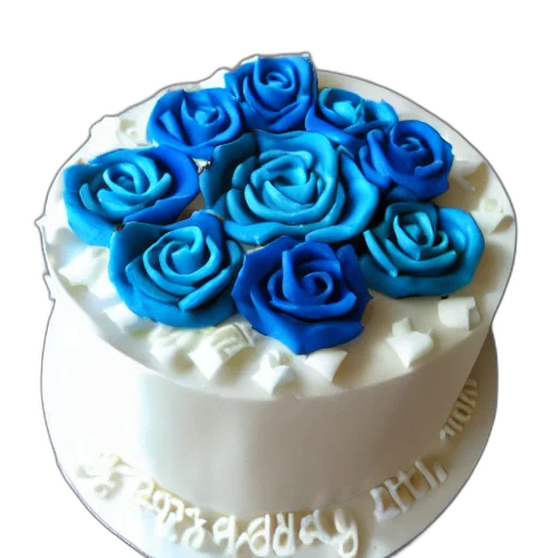 3d render, photorealistic, blue, birthday, cake, made, moon, roses transparent PNG cut-out
