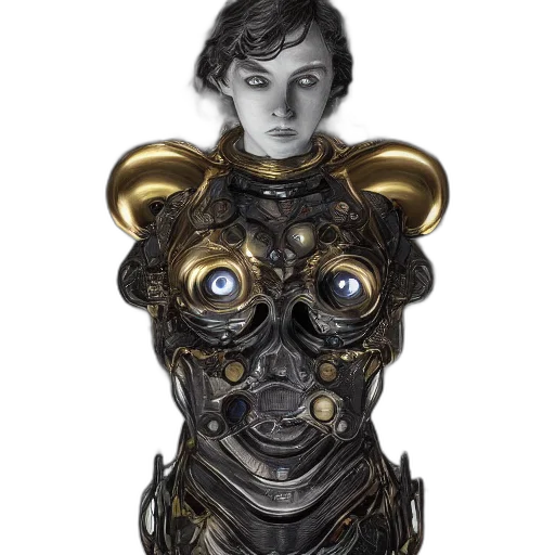 robot, mask, face, crown, concept art, fantasy art, cyberpunk, comic book art transparent PNG cut-out